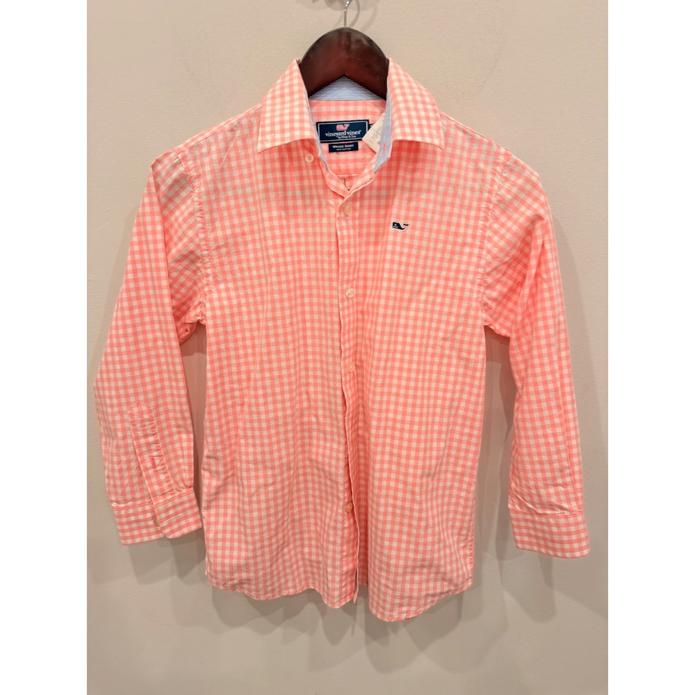 Vineyard Vines Whale Shirt‎ Boys Small 8-10 Pink Gingham Button Down